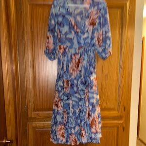 Urban Outfitters Blue and Pink Floral Midi Wrap Dress